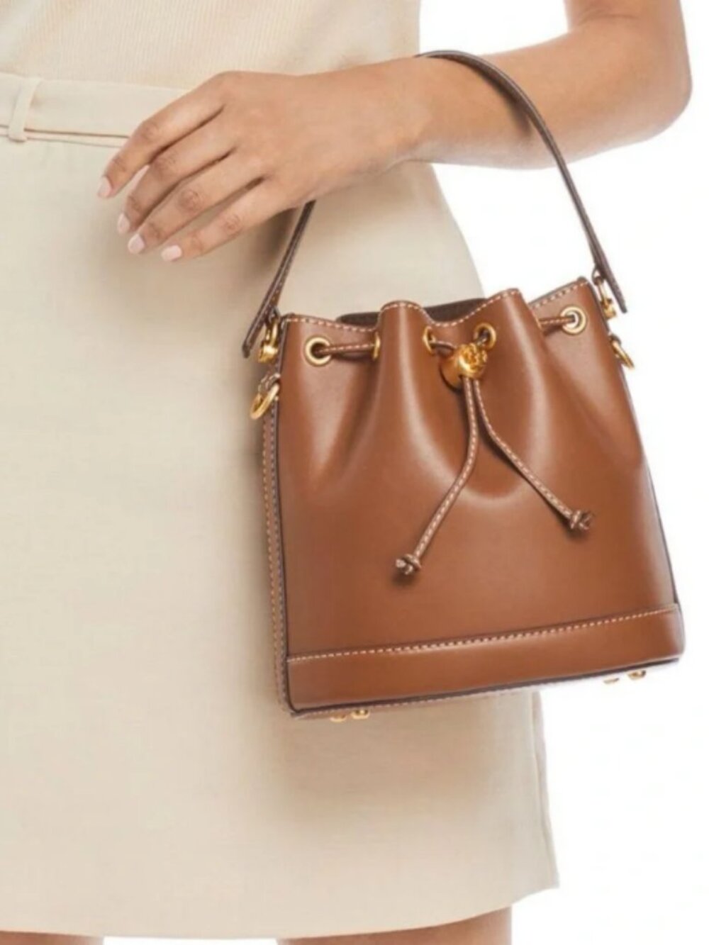 Tory Burch T Monogram Leather Bucket Bag - Moose